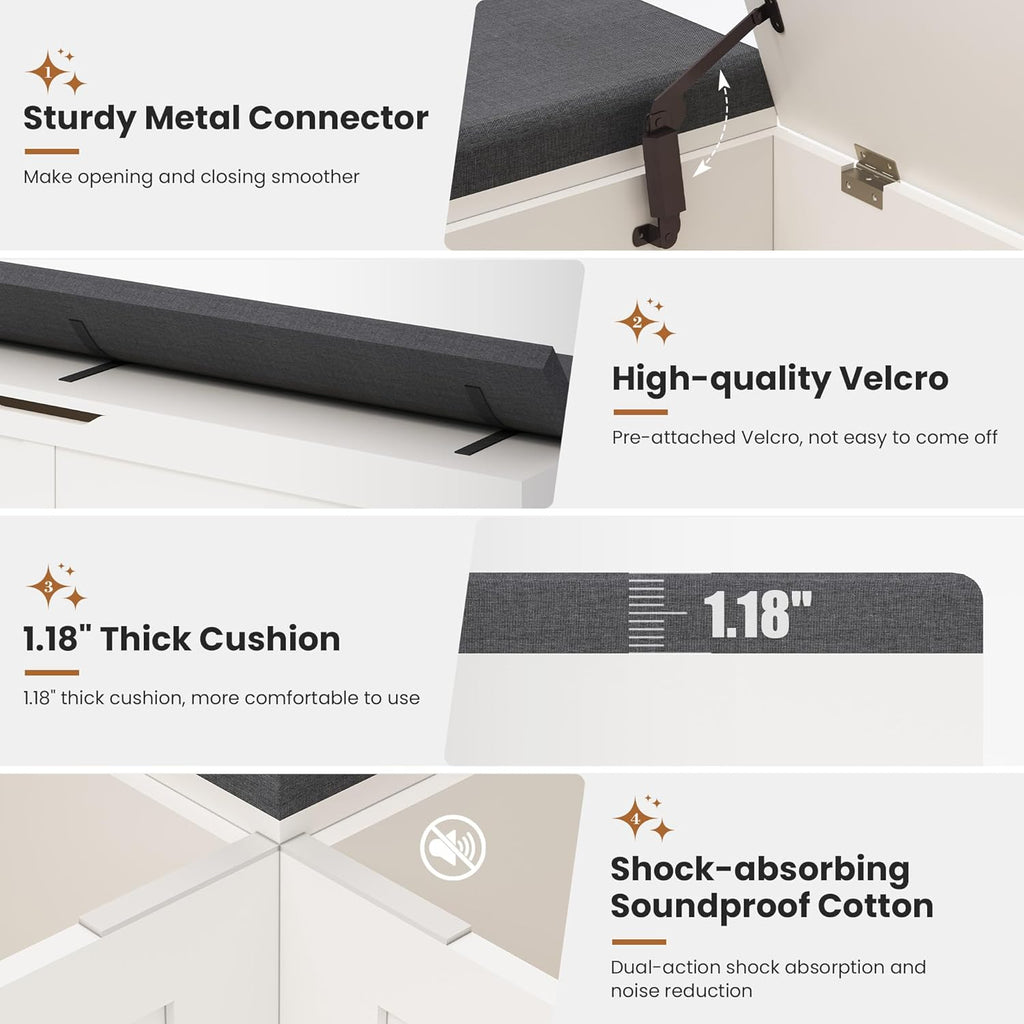 Apicizon L Shaped Storage Bench with Cushion, 63" Breakfast Nook Dining Bench with Hidden Storage, Kitchen Dining Corner Bench for Dining Room Entryway Living Room, Beige White+ Dark Gray