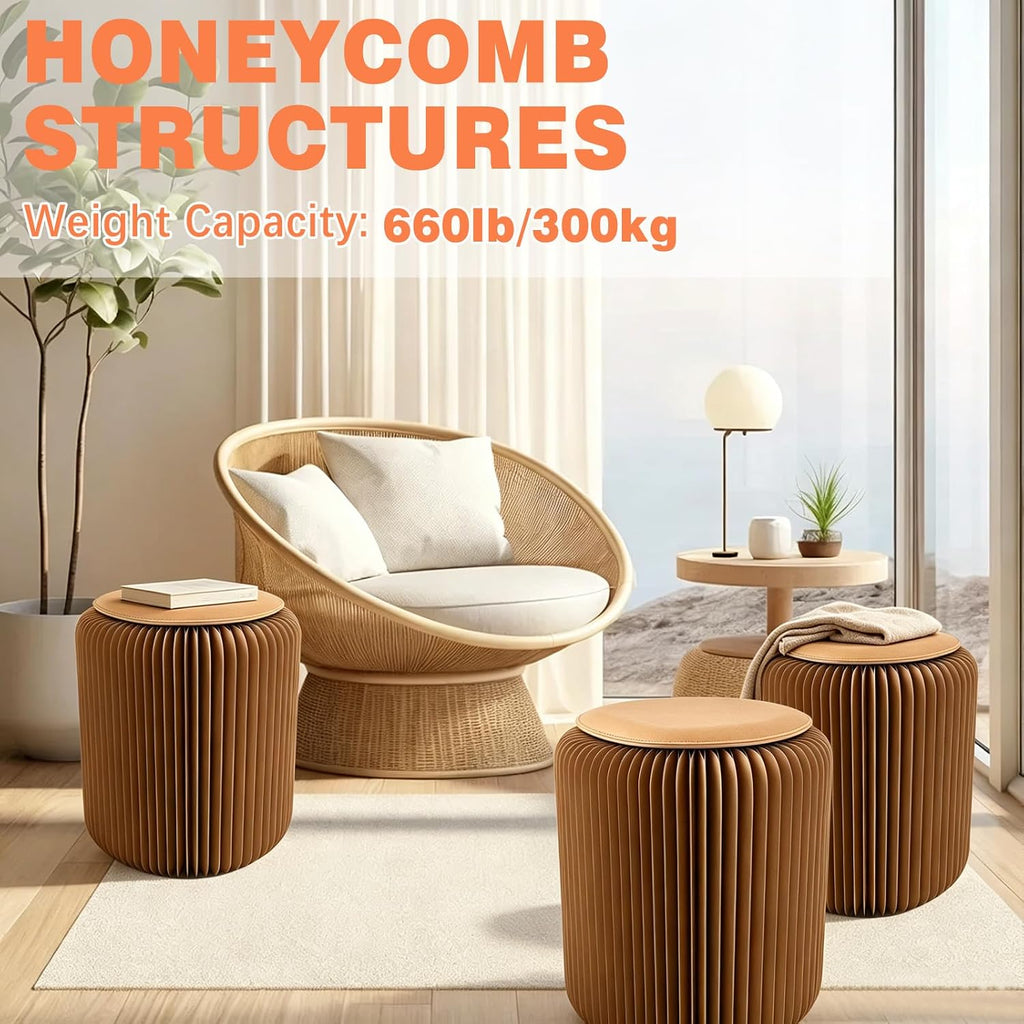 17 Inch Folding Paper Stool, 660lb Load Kraft Honeycomb Structure, 1.2" Ultra-Thin Flat Fold, Eco-Friendly Minimalist Stool for Home Camping Small Spaces, Brown