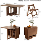 AnywaysWood Folding Dining Table with 4 Foldable Chairs Set, Space Saving Extendable Solid Wood Drop Leaf Table for Kitchen Dining Living Room Small Spaces Simple Assembly