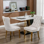 44.88" Round Dining Table Set, Luxury Diamond-Shape Dining Room Table with Faux Marble Top & 4 Beige Tufted Velvet Chairs, White&Gold Circle Kitchen Table and Chairs Set with Stainless Steel Base