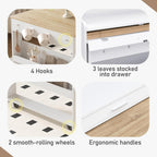 Spaco 2-in-1 Folding Dining Table and Buffet Cabinet Set,Compact Pull-Out Kitchen Table with Wheels,Storage Shelf and Side Hooks,Multifunctional Cupboard for Small Place (White & Oak)
