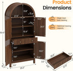 Apicizon 70" Tall Arched Kitchen Pantry Cabinet, 6-Tier Modern Fluted Wood Storage Cabinet with Doors Drawer & Adjustable Shelves, Farmhouse Cupboard Organizer for Dining Room, Bathroom, Walnut