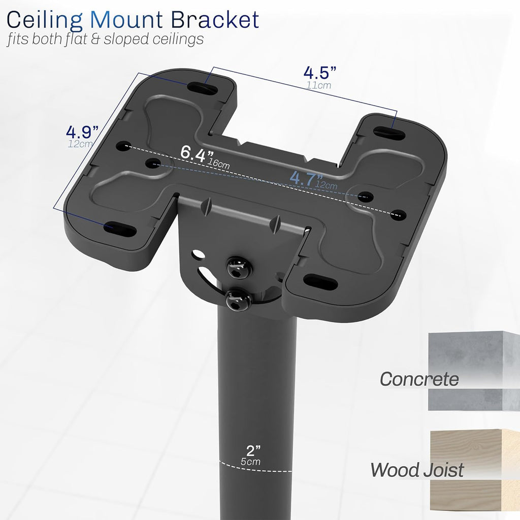 VIVO Black TV Ceiling Mount for 43 to 86 inch Screens, MOUNT-VC86-3 | Full Swivel, Telescoping Height Adjustment, 3ft Extension Pole, Fits Pitched/Vaulted Roof, Max VESA 600x400mm, Holds 132 lbs