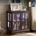 32" H LED Accent Curio Cabinet with 7 Color Lights for Collectibles, Modern Storage Cabinet with Tempered Glass Doors, Sideboard Buffet Case with Smartphone-Controlled Lights (Dark Cherry)