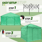 EAGLE PEAK Instant Pop-up Greenhouse, Indoor Outdoor Plant Gardening Green House, Roll-Up Zipper Doors and Side Windows, Walk in 8x8 ft, PE Cover, Green/Clear