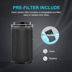 iPower 6" Air Carbon Smelliness Control with Australia Virgin Charcoal, Reversible Flange, Pre-Filter, Fit with Inline Duct Fans for Grow Tents