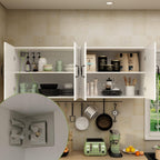AIEGLE Large Kitchen Pantry Cabinet Set with Wall Mounted Storage Sideboard, Freestanding Wall Storage Cabinet with Shelves, 8 Doors & 2 Drawers, Utility Console Dining Cupboard, White 63" W