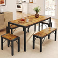 Gizoon 63" Dining Room Table Set for 6, Kitchen Table with 2 Benches and 2 Stools, Dining Table Set with Metal Frame, Space-Saving Kitchen Table Set for Apartment, Retro