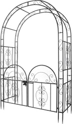 84in High Metal Garden Arbor with Gate, Heavy Duty Wide Garden Arch, Metal Arch Trellis with Gate for Climbing Plant, Wedding, Outdoor Patio Décor, Black(84"x52.4"x19")