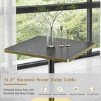 SSLine Square Dining Table for 2 Modern Luxury Marble Sintered Stone Kitchen Table for 2-4, Small 31.5" Bistro Tulip Table with Faux Marble Top and Gold Metal Pedestal Base