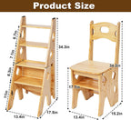 4 Step Foot Stool Chair 3 in 1 Wooden Library Ladder Solid Folding Portable Wood Display Stand Flower Rack Indoor Stepladder Shoe Bench for Home, Library, Kitchen, Office