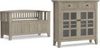 SIMPLIHOME Acadian Solid Wood 48 inch Wide Storage Bench that Seats 2 and 36 inch Wide Storage Cabinet in Distressed Grey for the Living Room, Entryway, and Family Room, Transitional Style