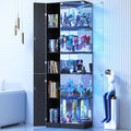 VersionTECH. Glass Display Cabinet with RGB Lights, 5-Tier Curio Cabinets with Glass Doors for Collectibles, Display Case with Adjustable Shelves, Human Sensor, Charging Station, Mirror Backing, Black