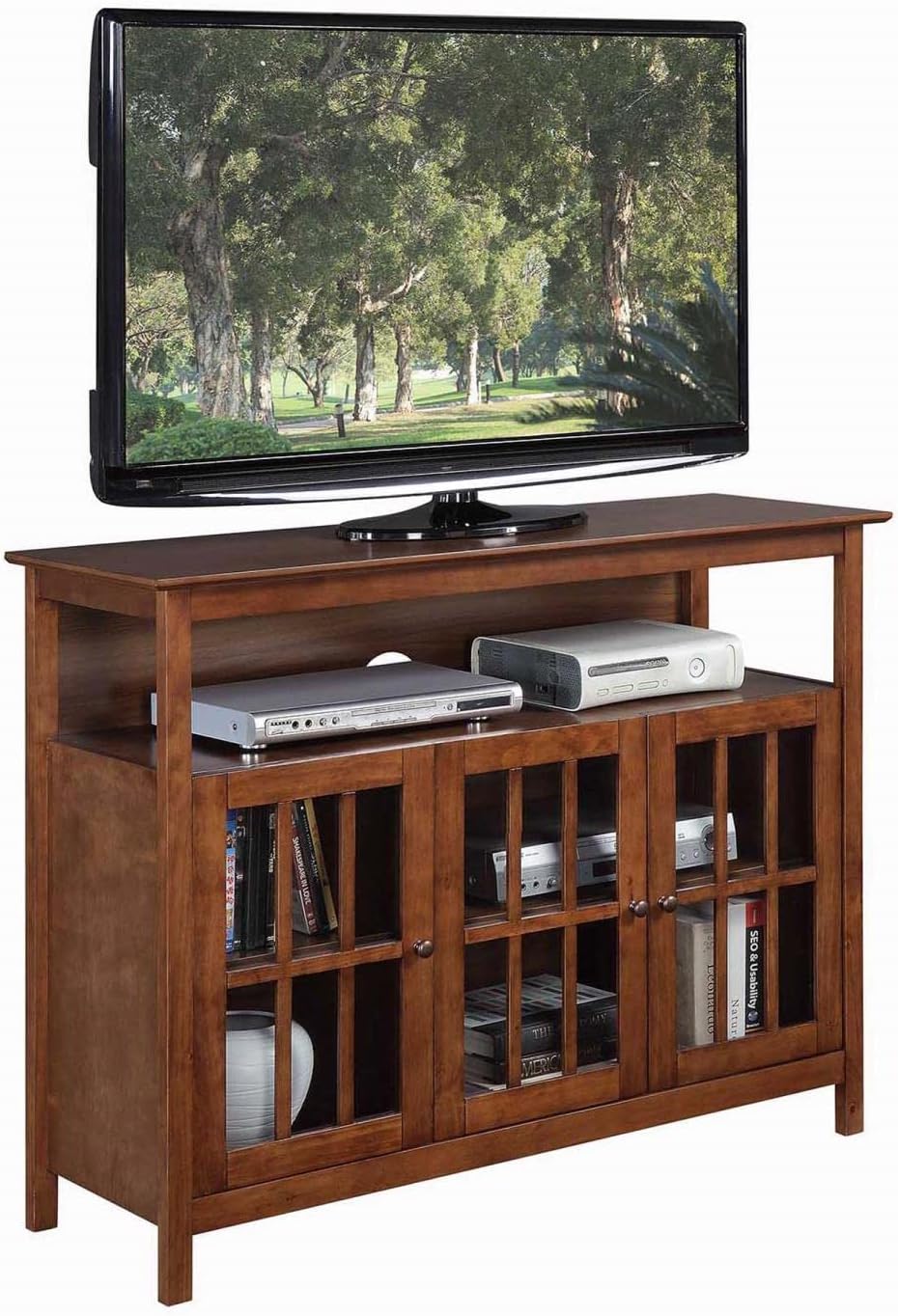 Convenience Concepts Big Sur Deluxe TV Stand with Storage Cabinets and Shelf for TVs up to 55 Inches, Dark Walnut