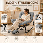 Oversized Rocking Chair with Zero-Gravity Foot Rest & Ottoman, Comfy Lounge Chair for Patio, Porch, Balcony, Indoor Reading Nook, Big Cozy Chaise Chair for Outdoor & Home Use, Grey
