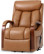 DYNOX Small Lift Chair Recliner with Heat and Massage, Dual Motor Power Lift Sofa for Elderly,Infinite Adjust for Back and Footrest,Side Pocket(9185,Genuine Leather,Camel