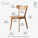 Oak Dining Chairs, Kitchen Chairs, 100% Solid Wood Modern Dinner Chair with Curved Backrest, Dining Room Chair for Kitchen, Living Room, Study (4PK, Natural)