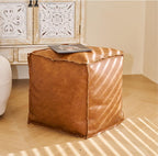 Faux Leather Unstuffed Pouf Ottoman, Square Pouffe Footstool Storage Stool, Pouf Sleeve Without Stuffing, Foot rest Suitable for living Room,Bedroom or Balcony（Size：17"D x 17"W x 15"H)No Filler