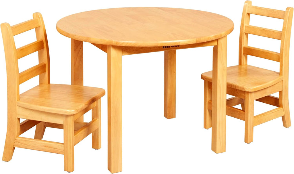 ECR4Kids 30in D Round Hardwood Table with 20in Legs and Two 10in Chairs, Kids Furniture, Honey, 3-Piece | Durable rubberwood, GREENGUARD Gold Certified, ANSI/BIFMA Compliant, 2-4 years, 74 lb seat capacity, classroom & home use