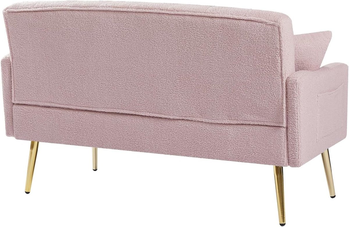 hansones Modern Velvet Armchair with Gold Metal Legs and Side Pockets, Tufted Backrest, Perfect for Living Room, Bedroom Or Office (32.6" Pink)