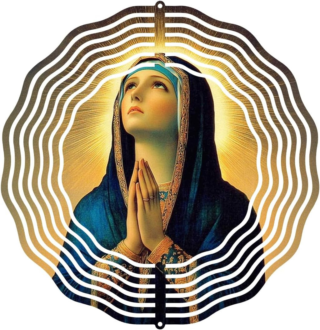Virgin Mary Prayer Wind Spinner, Metal Wind Spinners Outdoor Indoor, Religious Virgin Mary Hanging Garden Decor for Outside, Stainless Wind Spinners for Yard and Garden 10 inch 3D (25.76X25 CM)