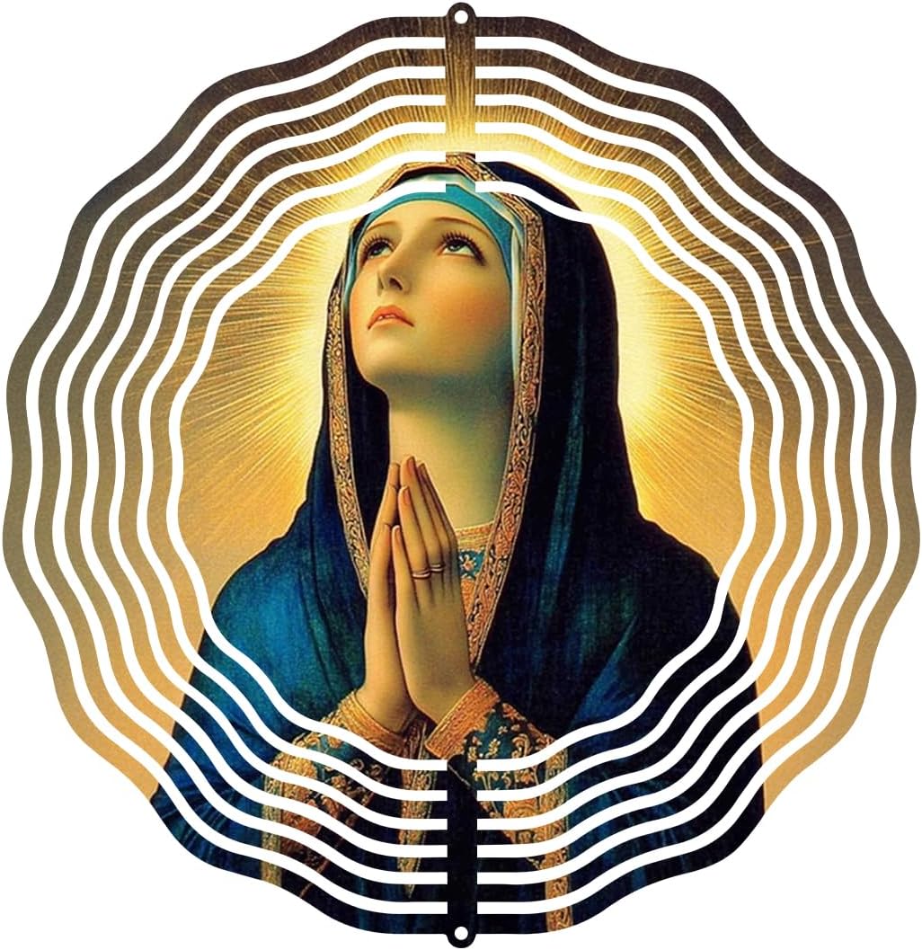 Virgin Mary Prayer Wind Spinner, Metal Wind Spinners Outdoor Indoor, Religious Virgin Mary Hanging Garden Decor for Outside, Stainless Wind Spinners for Yard and Garden 10 inch 3D (25.76X25 CM)