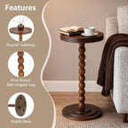 Small Round Side Table, Drink Tables for Small Spaces, Pedestal Side Table with Solid Wood Leg, Modern Accent End Table for Living Room, Mini Coffee Table, Balcony, Easy Assembly (Walnut)