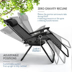 Nestl Zero Gravity Chairs Set of 4, Patio Lounge Chair Outdoor with Pillows & Cup Holder Trays, Adjustable Steel Mesh Reclining Camping Chair, Folding Patio Lawn Chair for Deck, Beach, Yard - Black