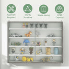 HOMCOM 5-Storey Wall Shelf Display Cabinet, Shot Glass Display Case, Glass Curio Cabinet with 2 Glass Doors and 4 Adjustable Shelves, Grey and White