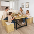 XIAO WEI Corner Dining Table Set, 6-Piece Breakfast Nook Dining Set with Storage Bench and Stools, 47" Banquette Seating for Small Space, Apartment Kitchen & Dining Room, Natural Wood