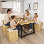 XIAO WEI Corner Dining Table Set, 6-Piece Breakfast Nook Dining Set with Storage Bench and Stools, 47" Banquette Seating for Small Space, Apartment Kitchen & Dining Room, Natural Wood