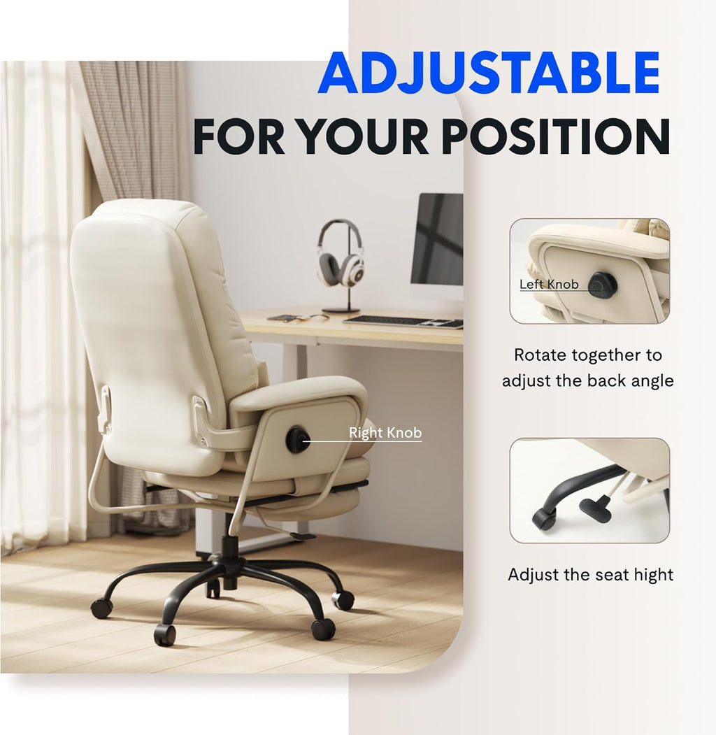 FLEXISPOT 2-in-1 Chaise Lounge Chair Indoor with Wheels Footrest 90-165° Reclining Lumbar Support, Home Office Chairs for Living Room Bedroom Study Relaxing Working, PU Leather, Black, HC4