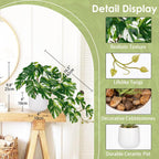 DILATATA Fake Plants Indoor 8 Inch Artificial Monstera Plant in White Ceramic Pot - Faux Potted Tropical Palm Plant for Home Aesthetic Decor Living Room Shelf Office