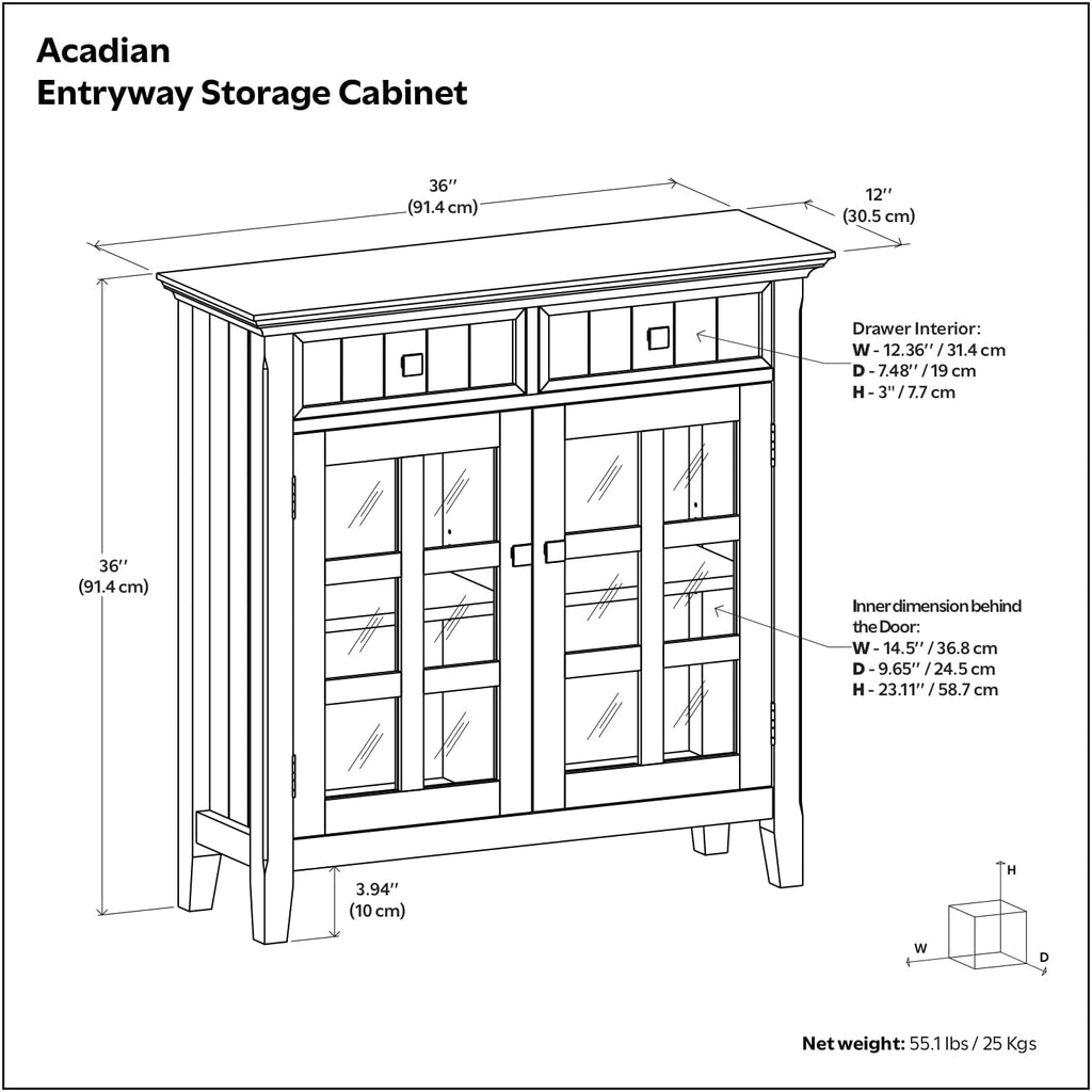 SIMPLIHOME Acadian Solid Wood 48 inch Wide Storage Bench that Seats 2 and 36 inch Wide Storage Cabinet in Distressed Grey for the Living Room, Entryway, and Family Room, Transitional Style