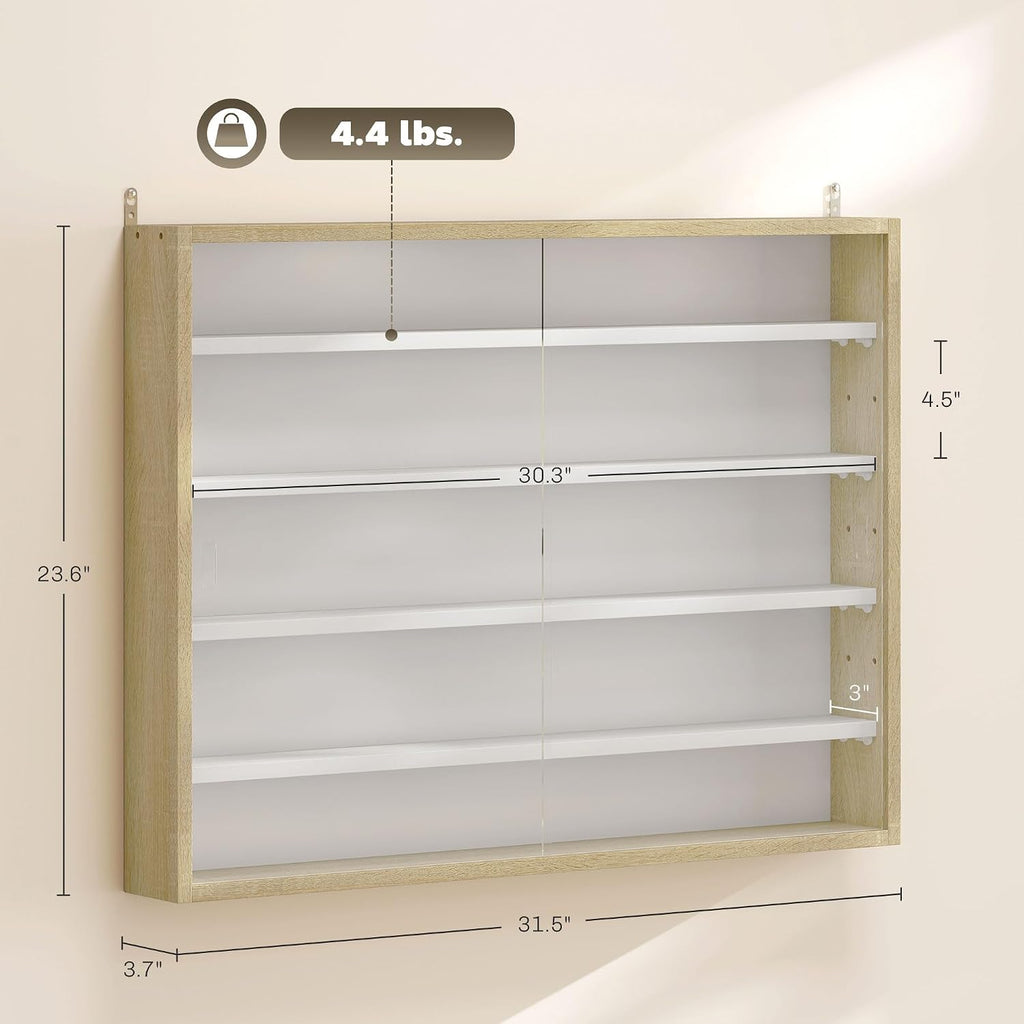 HOMCOM 5-Tier Wall Mounted Display Cabinet Glass Doors 60x80cm White/Oak | Display Case, 4 Adjustable Shelves, for Home Office Ornaments