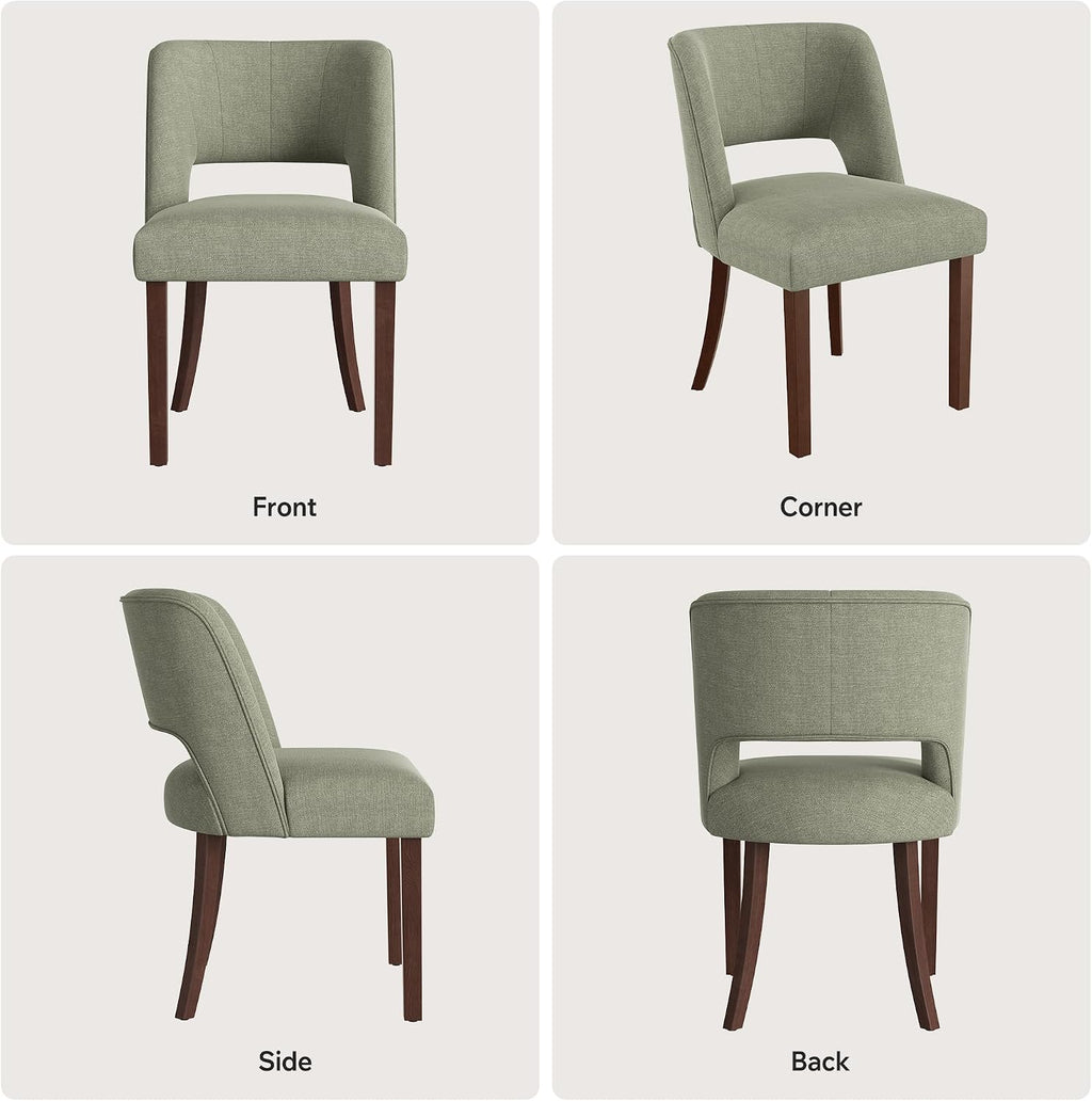 Dining Chairs Set of 6,Modern Dining Room Chairs with Thick Cushions,Linen Upholstered Kitchen Dining Chairs with Wood Legs for Kitchen Dining Room Living Room,Green