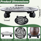 1 Packs Large Metal Plant Caddy with PU Wheels 13" Heavy-Duty Wrought Iron Rolling Plant Stands Indoor Outdoor Wheeled Plant Dolly Planter Mover Rollers Plant, Leaf Style