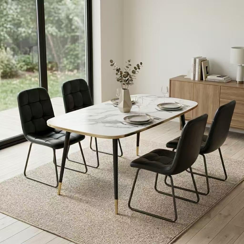 HIPIHOM 47''Dining Table Set for 4,Modern Wood Dining Table,Leather Dining Chairs 4,Table and Chairs Set of 4,Ideal for Kitchen Dining Room