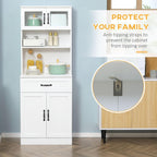 63.5in Premium Sleek 4-Door White Freestanding Kitchen Buffet Cabinet with Hutch Adjustable Shelves & Coffee Bar Modern Design