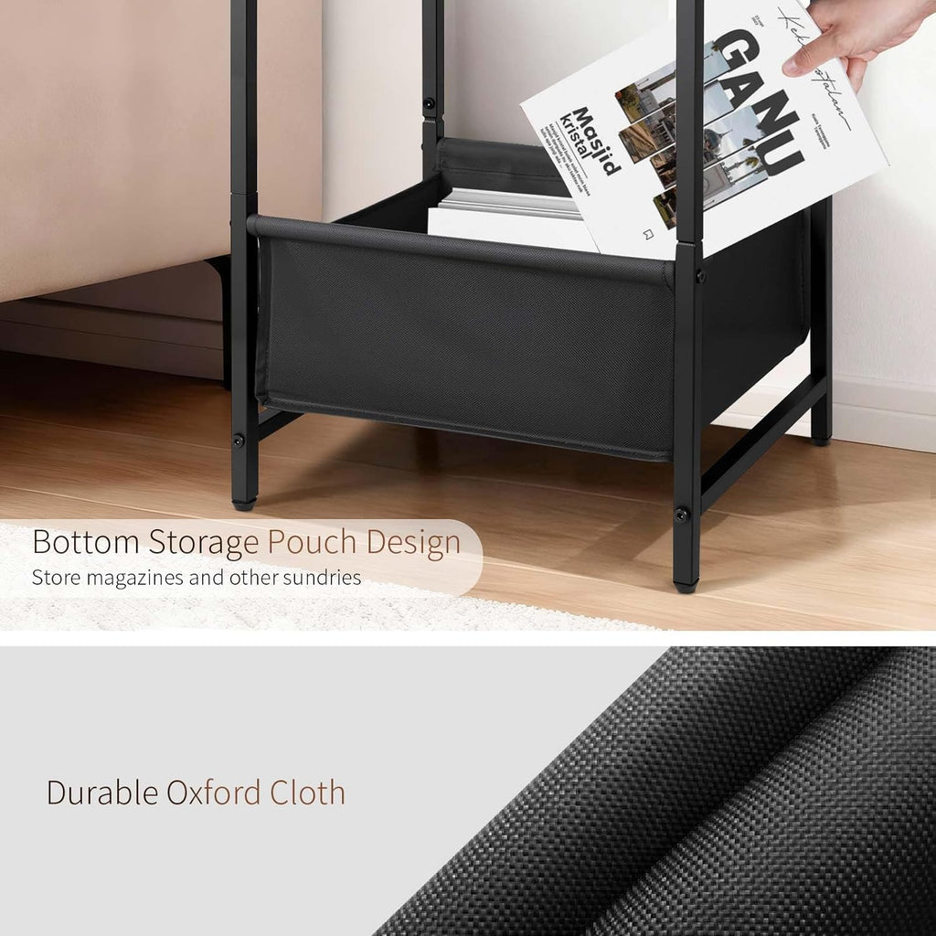 Small End Tables Set of 2, 2 Tier Side Tables with Fabric Storage Basket, Nightstands for Living Room, Bedroom, Office and Small Spaces, Black