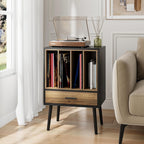 Record Player Stand with Vinyl Record Storage, Turntable Stand with Storage Cabinet Holds up to 180 Albums, Mid-Century Vinyl Holder Storage Shelf for Living Room