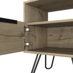 Nightstand 22" H, One Open Shelf, Single Door Cabient, Hairpin Legs, Light Oak,for Small Spaces