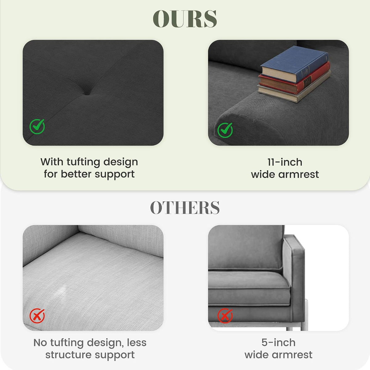 GRUSIGN 118'' Modular Sofa,Sectional Couch for Living Room | Tufted Oversized L Shape Deep Seat Couch with Ottoman & 3 Throw Pillows,Corduroy Cloud Couch,Dark Grey