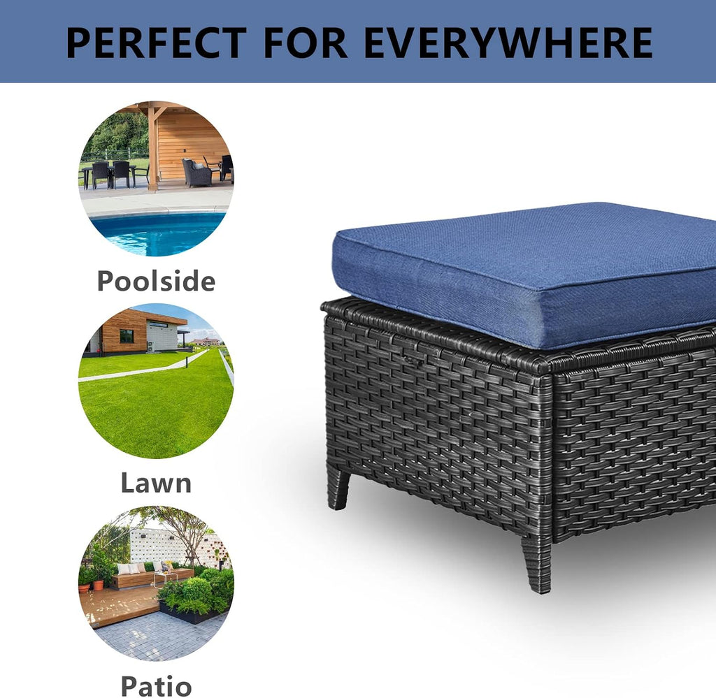 Belord Outdoor Furniture Ottoman Set of 2 Patio Seating Footstool All-Weather Rattan Wicker Ottoman Seat with Soft Cushions for Patio Furniture Set
