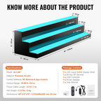 Happybuy LED Lighted Liquor Bottle Display,3 Tiers 48 Inch Commercial Illuminated Home Bar Shelf,3 Steps Whiskey Rack Stand, Acrylic Drink Shelves with RF Remote & App Control, and Multicolor lighting