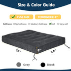 8 Inch Futon Mattress Full Size, Futon Floor Sofa Bed Foldable with Soft Corduroy Fabric - High Resilience Foam Filling - 2 Storage Straps for Home, Guest Room, Dorm, Grey (Frame Not Included)