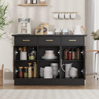 Buffet Cabinet with Storage - Buffets & Sideboards Kitchen Storage Cabinet, Wood Console Table Coffee Bar Accent Cabinets for Living Room Dining Room Entryway Large 3 Doors & Drawers, Black 47.2"W