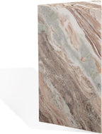 SAFAVIEH Couture Collection - Leah Bryanna White & Brown Marble Accent Table, Triangle Top Drink Table, Sculptural Pedestal Design (SFV9751B)