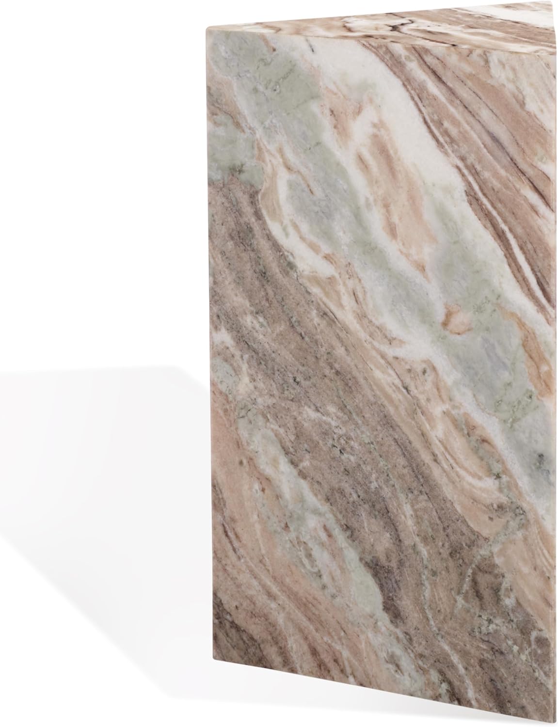 SAFAVIEH Couture Collection - Leah Bryanna White & Brown Marble Accent Table, Triangle Top Drink Table, Sculptural Pedestal Design (SFV9751B)