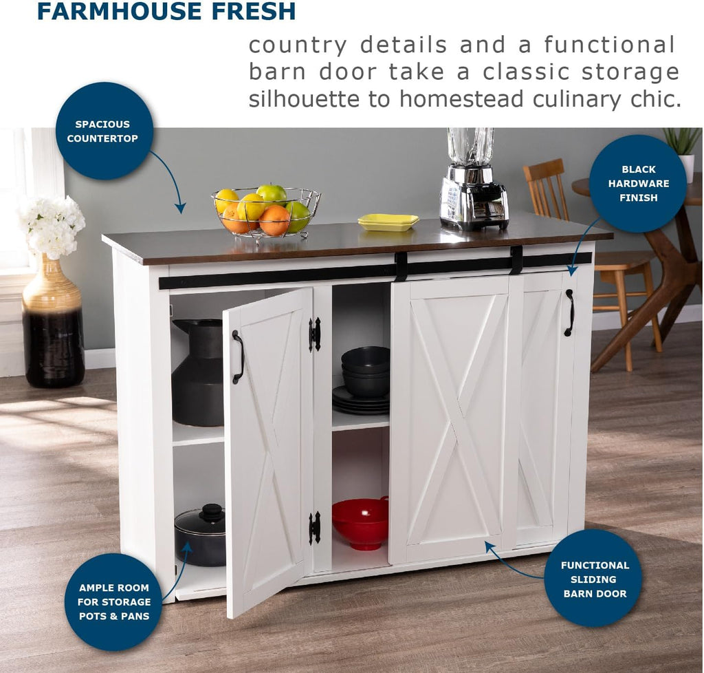 SEI Furniture - Leshire Barn-Door Kitchen Island - Transitional Design, Brown Finish - Ideal for Kitchen, Dining Room (KA1068861)